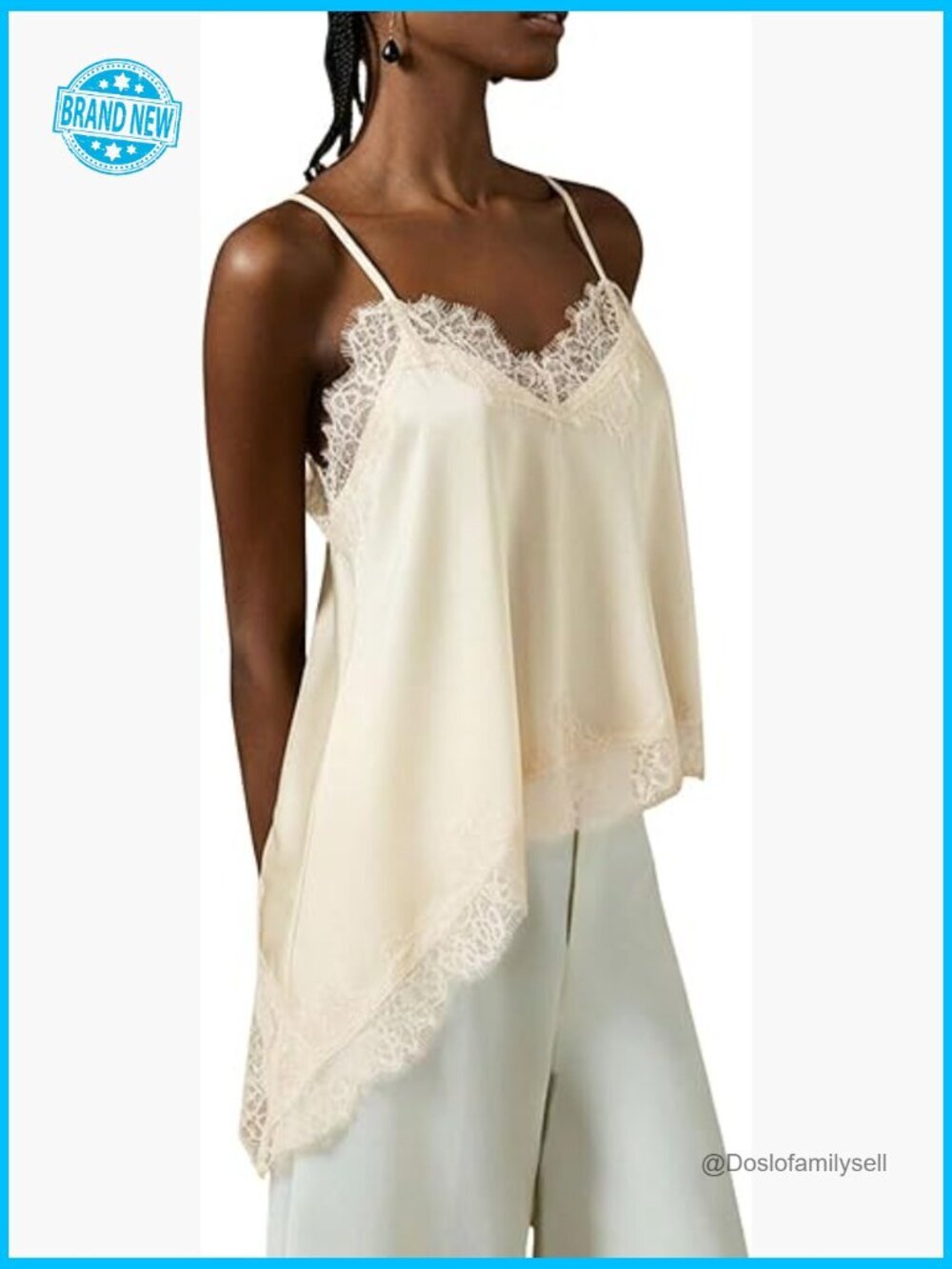 Lace Satin Camisole Spaghetti Strap V-Neck Backless Going Out Top